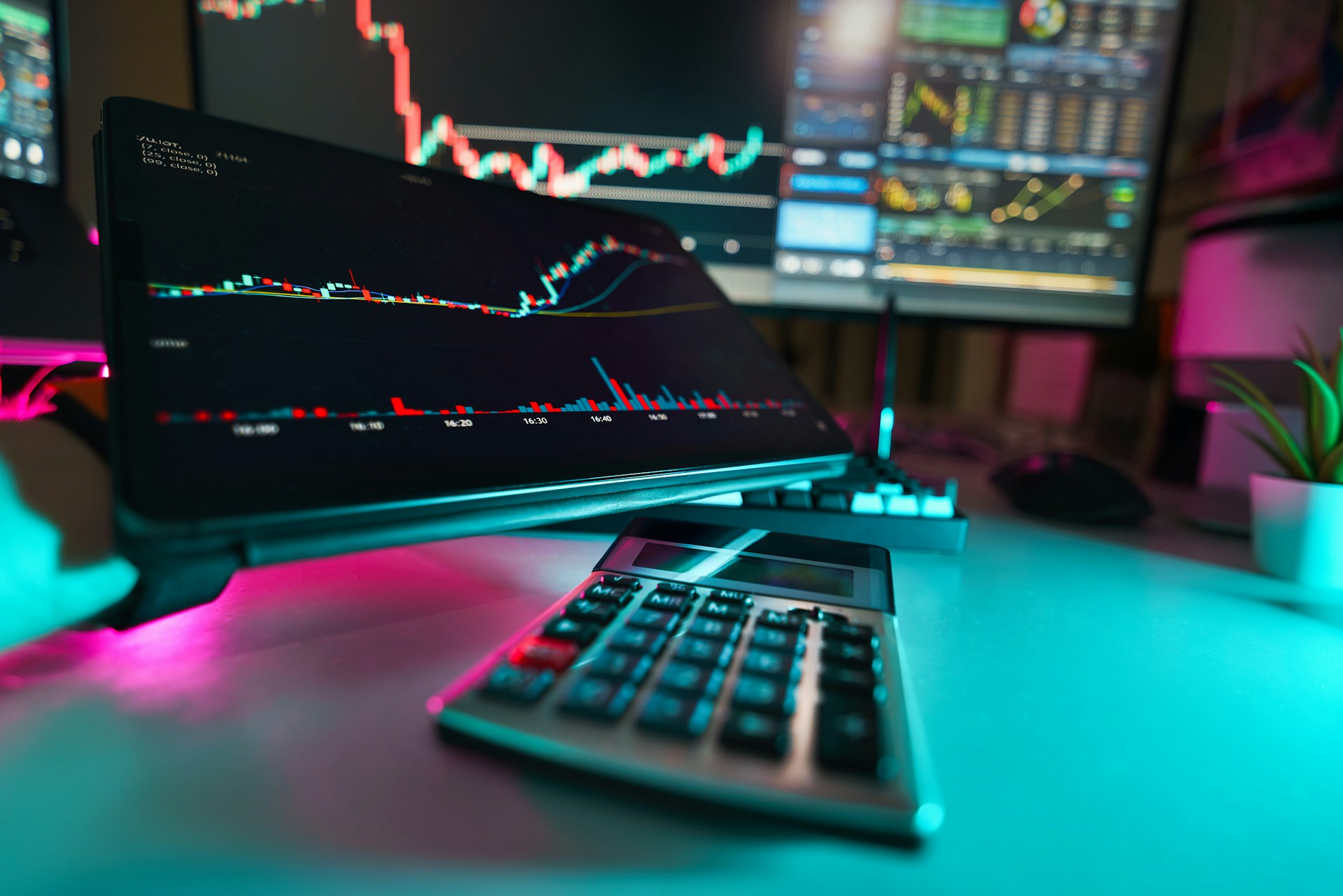 trading charts on a desktop, laptop and tablet